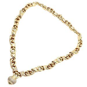 Rare! Bvlgari Bulgari 18k Yellow Gold Diamond Doppio Cuore Heart Necklace